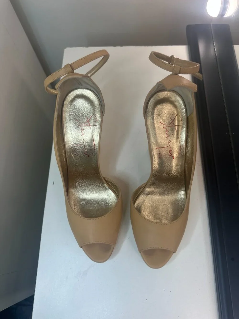 WALTER STEIGER Paris Nude Tan Leather Ankle-Strap Platform Wedge Sandals, EU 36.
